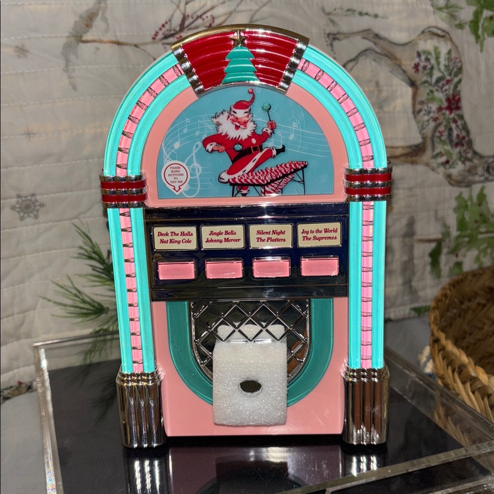 Mr. Christmas 9-inch Decorative Vintage Jukebox,  Pink, New plays 4 songs